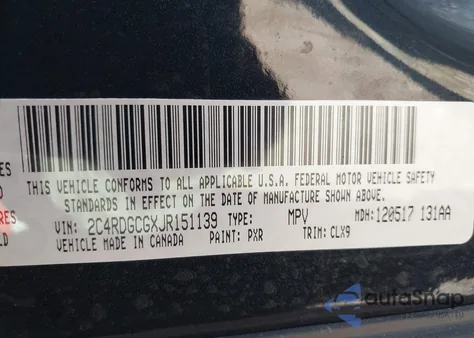 2018 Dodge Grand Caravan Sxt z USA, uszkodzony, nr VIN 2C4RDGCGXJR151139